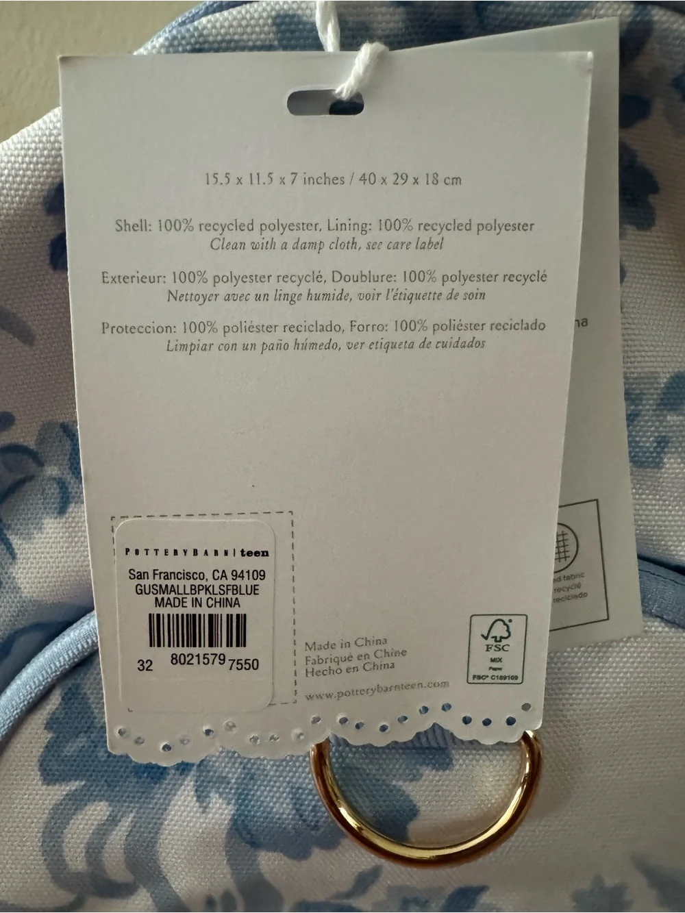 NWT - Pottery Barn Teen LoveShackFancy Pale Blue Floral Mini Backpack